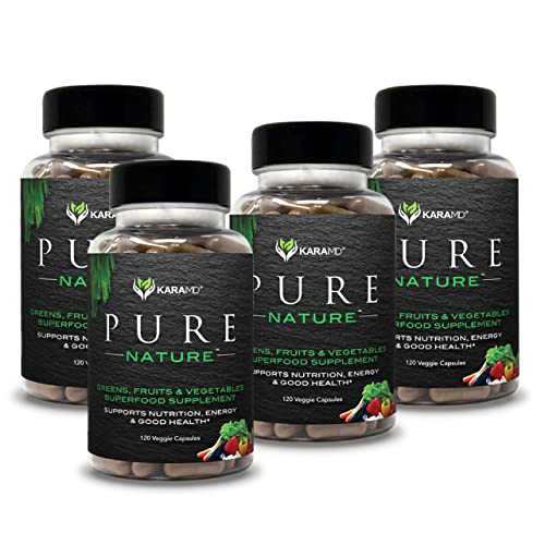 KaraMD Pure Nature - Fruit & Veggie Superfood Supplement with Antioxidants for Energy, Cognitive Clarity, Immunity & Digestion Support - Vegetable Capsules - 4 Pack - 120 Servings (480 Capsules)