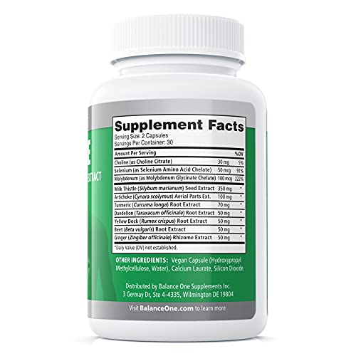 Balance ONE Liver One Supplements - 10 Antioxidant Ingredients for Natural Liver Support - Milk Thistle, Molybdenum, Dandelion, Artichoke - Vegan, Non-GMO - 30 Day Supply