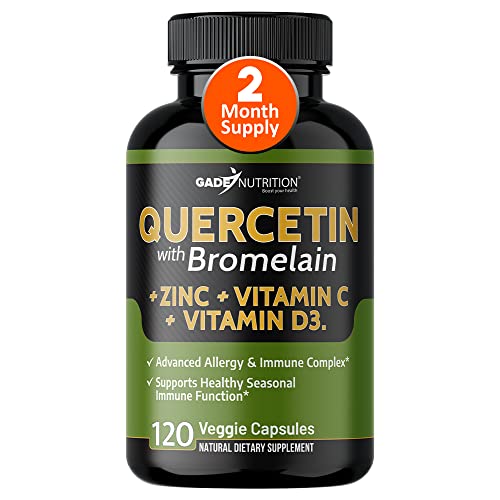 Quercetin with Vitamin C and Zinc - Quercetin 500mg - Quercetin with Bromelain - Zinc Quercetin - 120 Veggie Caps. Quercetin Supplements + Vitamin D3 (Non-GMO, Gluten-Free, Vegan) 2 Month Supply