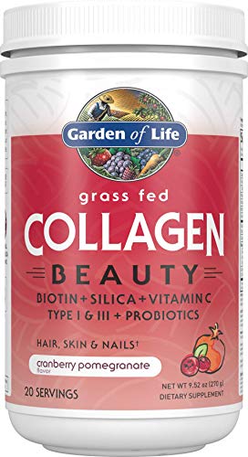 Garden of Life Grass Fed Collagen Beauty - Cranberry Pomegranate, 20 Servings, Collagen Powder for Women Men Hair Skin Nails, Collagen Peptides Powder, Collagen Protein Hydrolyzed Collagen Supplement