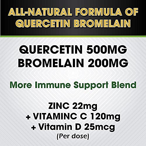 Quercetin with Vitamin C and Zinc - Quercetin 500mg - Quercetin with Bromelain - Zinc Quercetin - 120 Veggie Caps. Quercetin Supplements + Vitamin D3 (Non-GMO, Gluten-Free, Vegan)