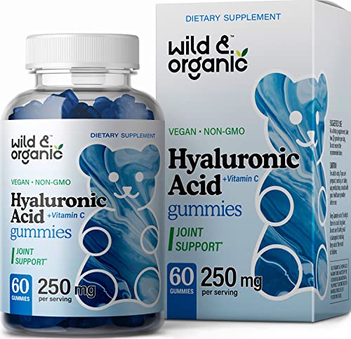 Wild & Organic Hyaluronic Acid Gummies w/Vitamin C - Support Skin Hydration for Natural Glow Reduce Wrinkle & Pigmentation - Pure HA Supplement w/Hair, Nails, Bone & Joint Health Formula - 60 Chews
