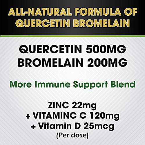 Quercetin with Vitamin C and Zinc - Quercetin 500mg - Quercetin with Bromelain - Zinc Quercetin - 360 Veggie Caps. Quercetin Supplements + Vitamin D3 (Non-GMO, Gluten-Free, Vegan) - 6 Month Supply