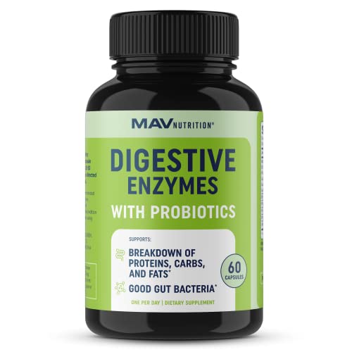 MAV NUTRITION Digestive Enzymes with Probiotics | Bloating Relief & Digestive Health for Women & Men | 400MG Enzyme Blend with Probiotic Strains for Digestion & Gut Health | 60 Ct.