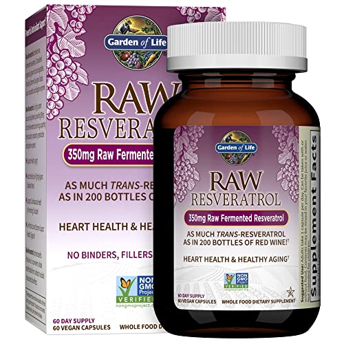 Garden of Life Heart Resveratrol Supplement - Powerful Antioxidant Support with 350mg Raw Fermented Trans-Resveratrol Plus Probiotics and Enzymes for Heart Health and Healthy Aging, 60 Vegan Capsules