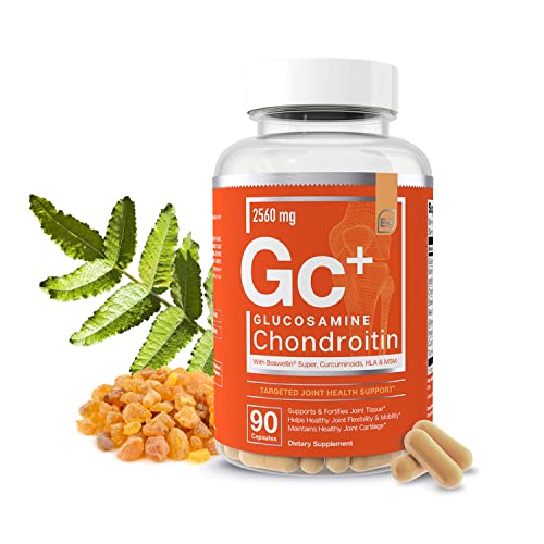 Essential Elements Glucosamine Chondroitin MSM Boswellia Serrata Hyaluronic Acid Supplement Joint Support Antioxidant Supplement for Flexibility - 90 Capsules
