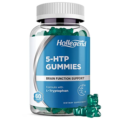 HOLLEGEND 5-HTP Gummies 200mg, 5HTP & L-Tryptophan Supplements for Stress Relief, Brain Support, Blueberry Flavor, 60 Chewables