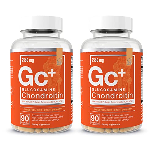 Essential Elements Glucosamine Chondroitin MSM Boswellia Serrata Hyaluronic Acid Supplement Joint Support Antioxidant Supplement for Flexibility - 180 Capsules (2-Pack)