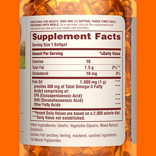 Fish Oil by Sundown, Dietary Supplement, Omega 3, Supports Heart Health, Non-GMO, Free of Gluten, Dairy, Artificial Flavors, 72 Softgels
