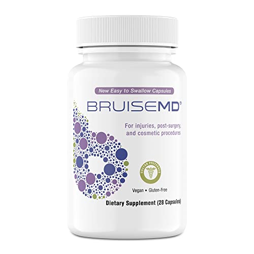 BruiseMD Arnica 1,000mg and Bromelain 500mg 2,400GDU/g Supplement for Bruising and Swelling, easy to swallow capsules.