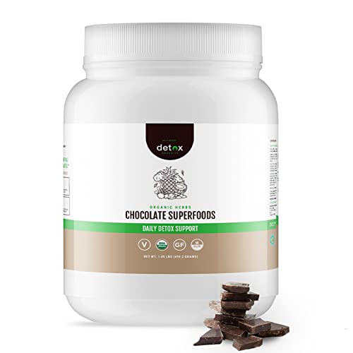 Detox Organics Chocolate Superfood Powder, Detox Cleanse for your Body, Bloating Relief, Immune Support Supplement Smoothie Detox Mix, Greens Blend Superfood, Low Carb, Vegan, Soy Free, Dairy Free