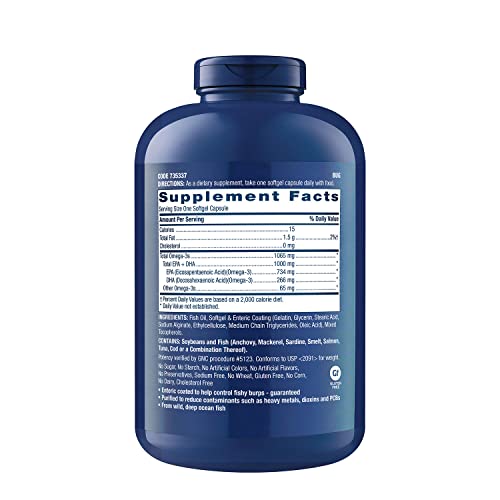 GNC Fish Oil 1000 Milligram of EPA/DHA Omega 3s for Joint, Skin, Eye, and Heart Health - 360 Softgels