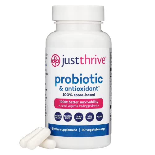 Just Thrive Probiotic & Antioxidant Supplement - Probiotics for Women, Men, and Kids - 30 Capsules - Probiotics for Digestive Health and Immune Support - No Gluten - Proprietary Blend Vegan Probiotics