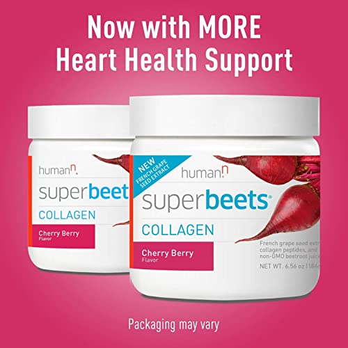 humanN SuperBeets Collagen Powder - Hair, Skin & Nail Health Plus Blood Pressure Support - Non-GMO, Keto & Paleo Friendly Beetroot Supplement - Cherry Berry Flavor, Gluten Free - 30 Servings