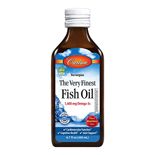 Carlson - The Very Finest Fish Oil, 1600 mg Omega-3s, Liquid Fish Oil Supplement, Norwegian Fish Oil, Wild-Caught, Sustainably Sourced Fish Oil Liquid, Mixed Berry, 200 mL (6.7 Fl Oz)