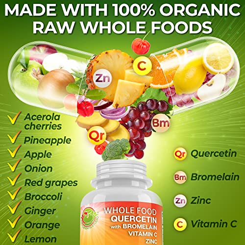 SUPPLEMENTS STUDIO Quercetin 500mg - Quercetin with Bromelain - Zinc Quercetin and Vitamin C Supplement - Organic Wholefoods Blend with Ginger and Flavonoids - Immune and Respiratory System Support