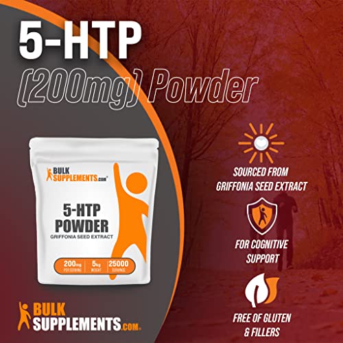 BULKSUPPLEMENTS.COM 5-HTP Powder - 5-Hydroxytryptophan - 5 HTP Supplement - 5-HTP 200mg - HTP5 Supplement - from Griffonia Seed Extract - 200mg per Serving, Pack of 5 (5 Kilograms - 11 lbs)