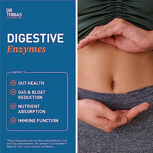 Dr. Tobias Digestive Enzymes with Amylase, Bromelain, Lipase, Lactase, Protease, Papain & More, Digestion Supplement with 18 Enzymes for Digestion and Gut Health, 30 Capsules, 15 Servings
