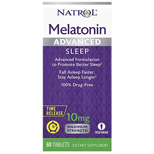 Natrol Melatonin Advanced Sleep Tablets with Vitamin B6, Helps You Fall Asleep Faster, Stay Asleep Longer, 2-Layer Controlled Release, 100% Drug-Free, 10mg, 60 Count