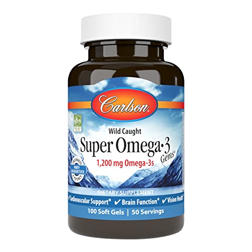 Carlson Super Omega-3 Gems, Norwegian, 1,200 mg Omega-3s, 100 Soft Gels