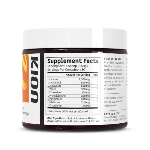 Kion Essential Amino Acids Powder - Amino Acids Supplement for Muscle Recovery, Essential Amino Energy Without Caffeine, EAAs Amino Acids Powder, BCAAs Amino Acids - 30 Servings, Mango