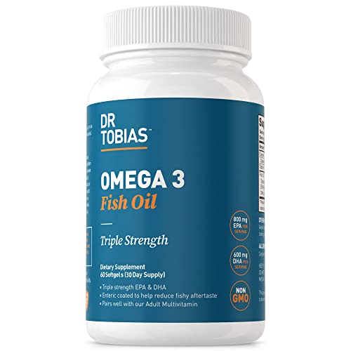 Dr. Tobias Omega 3 Fish Oil, 800 mg EPA 600 mg DHA Omega 3 Supplement for Heart, Brain & Immune Support, Absorbable Triple Strength Fish Oil Supplements - 2000 mg Per Serving, 30 Servings