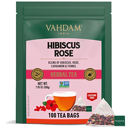 Vahdam, Hibiscus Tea Bags (100 Count) | Hibiscus Flowers Herbal Tea | Non-GMO, Caffeine-Free | Floral Flavor Tisane
