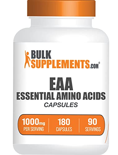 BULKSUPPLEMENTS.COM Essential Amino Acids Capsules - EAA Capsules - Essential Amino Acids Supplement - EAAs Amino Acids - 2 Capsules per Serving, 90-Day Supply (180 Capsules)