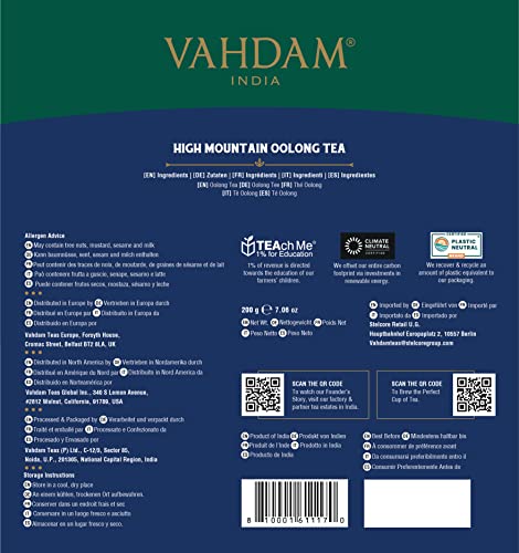 VAHDAM, Himalayan Oolong Tea Bags (100 Tea Bags) - 100% Natural Tea | Oolong Tea Loose Leaf in Pyramid Tea Bags | 100% Pure, Unblended Oolong Tea | Easy Brew - Hot, Iced or Kombucha Tea