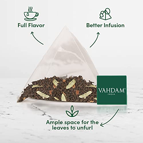 VAHDAM, Organic Masala Chai Tea Bags (100 Tea Bags) Strong & Robust - Real & Pure Spices - Cardamom, Cinnamon, Black Pepper, Cloves - Brew Latte