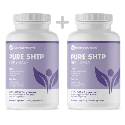 Pure 5-HTP (5-Hydroxytryptophan) Plus GABA Supplement - for Sleep, Mood & Stress Management - 120 Veggie Caps - 2 Pack