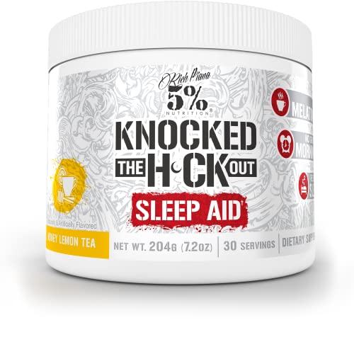 5% Nutrition Rich Piana Knocked Out Natural Sleep Aid | Post-Workout Recovery & Deep Sleep Supplement | GABA, Melatonin, Chamomile, Tyrosine, 5-HTP, & More | 7.2 oz, 30 Servings (Honey Lemon Tea)