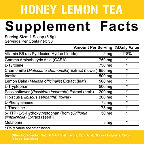 5% Nutrition Rich Piana Knocked Out Natural Sleep Aid | Post-Workout Recovery & Deep Sleep Supplement | GABA, Melatonin, Chamomile, Tyrosine, 5-HTP, & More | 7.2 oz, 30 Servings (Honey Lemon Tea)