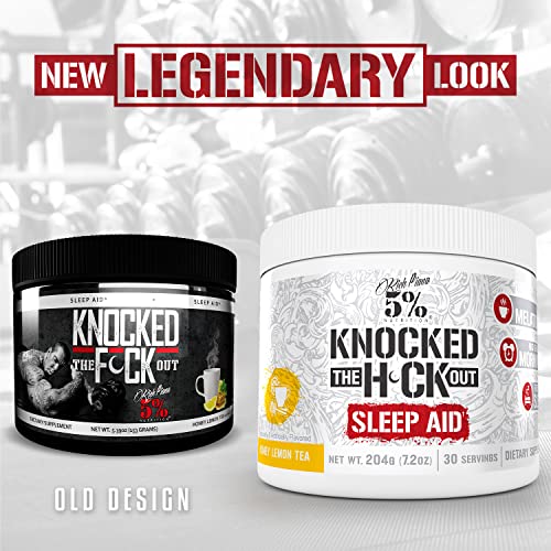 5% Nutrition Rich Piana Knocked Out Natural Sleep Aid | Post-Workout Recovery & Deep Sleep Supplement | GABA, Melatonin, Chamomile, Tyrosine, 5-HTP, & More | 8.4 oz, 30 Servings (Hot Chocolate)