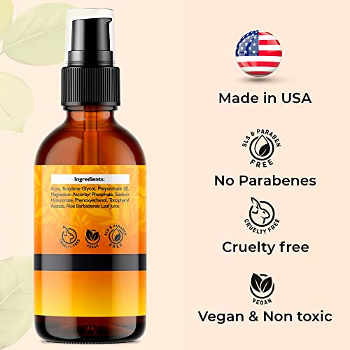 Vitamin C Serum for Face with Hyaluronic Acid and Vitamin E - DOUBLE SIZED (2Oz) - Brightening Face Serum - Natural Anti-Aging Serum with Antioxidants - Reduce Fine Lines and Wrinkles - Paraben and Fragrance Free