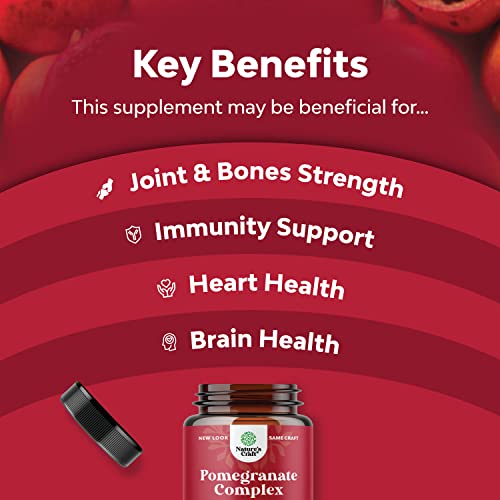 Pomegranate Extract Capsules Antioxidant Supplement - Natural Pomegranate Capsules for Heart Health Joint Support and Pre Workout for Men and Women - Nitric Oxide Supplement with Brain Health Vitamins