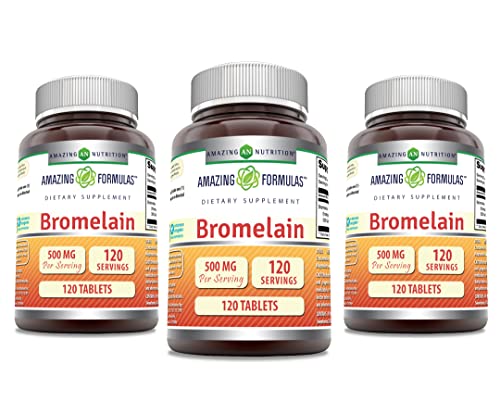 Amazing Formulas Bromelain 500 Mg Tablets Supplement | Non-GMO | Gluten Free | Made in USA (120 Count | 3 Pack)