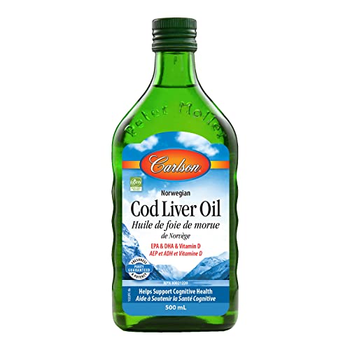 Carlson - Cod Liver Oil, 1100 mg Omega-3s, Wild-Caught Norwegian Arctic Cod-Liver Oil, Sustainably Sourced Nordic Fish Oil Liquid, Unflavored, 500 ml (16.9 Fl Oz)