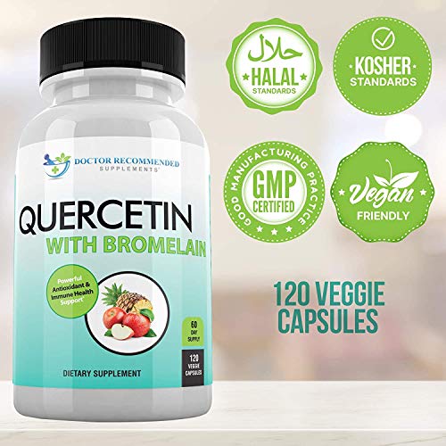 DOCTOR RECOMMENDED SUPPLEMENTS Quercetin 800mg w/Bromelain 165mg Per Serving- 120 Veggie Capsules-Full 60 Day Supply, Vitamin Supplement, Bioflavonoids, Gluten Free, Non-GMO (Pack of 3)