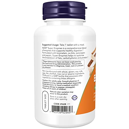 NOW Supplements, Super Enzymes, Formulated with Bromelain, Ox Bile, Pancreatin and Papain, Super Enzymes, Tablets