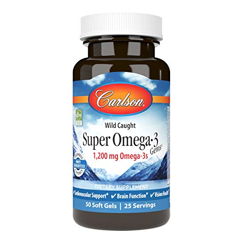 Carlson - Super Omega-3 Gems, 1200 mg Omega-3s, Wild Caught, Sustainably Sourced, 50 soft gels