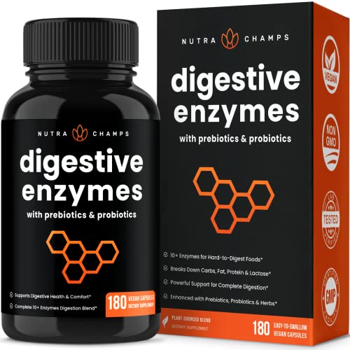 Digestive Enzymes with Probiotics and Prebiotics | 180 Servings, Vegan Digestion Supplement with Bromelain | Bloating Relief for Women & Men | Relieve Constipation, Gas, IBS, Lactose Intolerance Pills