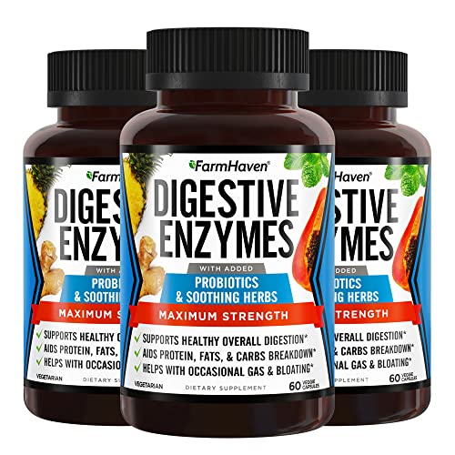 FarmHaven Digestive Enzymes with 18 Probiotics & Herbs | Papaya, Bromelain, Protease & More for Lactose Absorption & Better Digestion | Helps Bloating, Gas, Constipation | Vegetarian, 180 Capsules