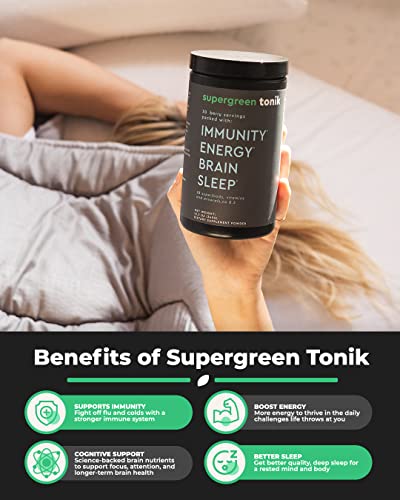 SUPERGREEN TONIK 100% Natural Greens Superfood Powder – Daily Supplement with 38 Superfoods, Vitamins and Minerals – Supports Energy, Stress, Sleep, Immunity – 30 Days 378 Grams Berry Flavor (1 Tub)