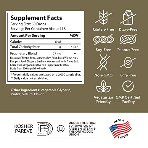 Zahler - ParaGuard Cleanse Liquid Drops - Gut Health Detox Supplement - Formula has Wormwood, Garlic Bulb, Pumpkin Seed, Clove & More - Natural Cleanse Detox for Humans - Certified Kosher (4 Oz)