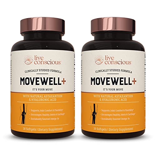 Joint Health Supplement - MoveWell Plus by LiveWell | Antarctic Krill Oil, Natural Astaxanthin and Hyaluronic Acid | Outperforms Glucosamine (2 Pack)