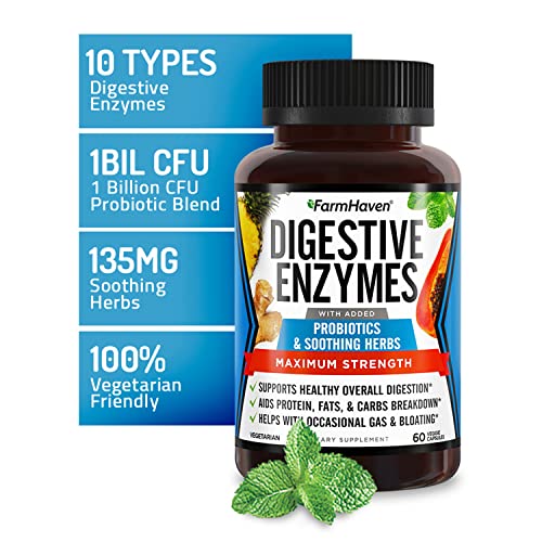 FarmHaven Digestive Enzymes with 18 Probiotics & Herbs | Papaya, Bromelain, Protease & More for Lactose Absorption & Better Digestion | Helps Bloating, Gas, Constipation | Vegetarian, 300 Capsules