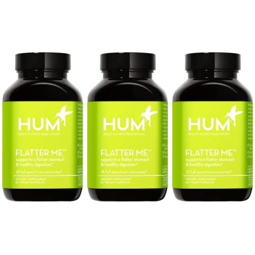 HUM Flatter Me Supplement for Daily Bloating - 18 Full Spectrum Enzymes to Support Food Breakdown + Ginger, Fennel Seed & Peppermint for Nutrient Absorption (180 Capsules)