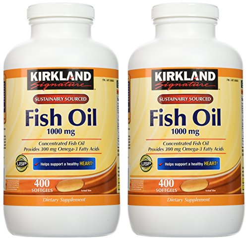 Kirkland Signature Natural Fish Oil Concentrate with Omega-3 Fatty Acids - 400 Softgels (Pack of 2)