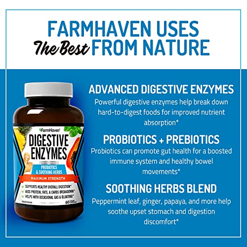FarmHaven Digestive Enzymes with 18 Probiotics & Herbs | Papaya, Bromelain, Protease & More for Lactose Absorption & Better Digestion | Helps Bloating, Gas, Constipation | Vegetarian, 300 Capsules